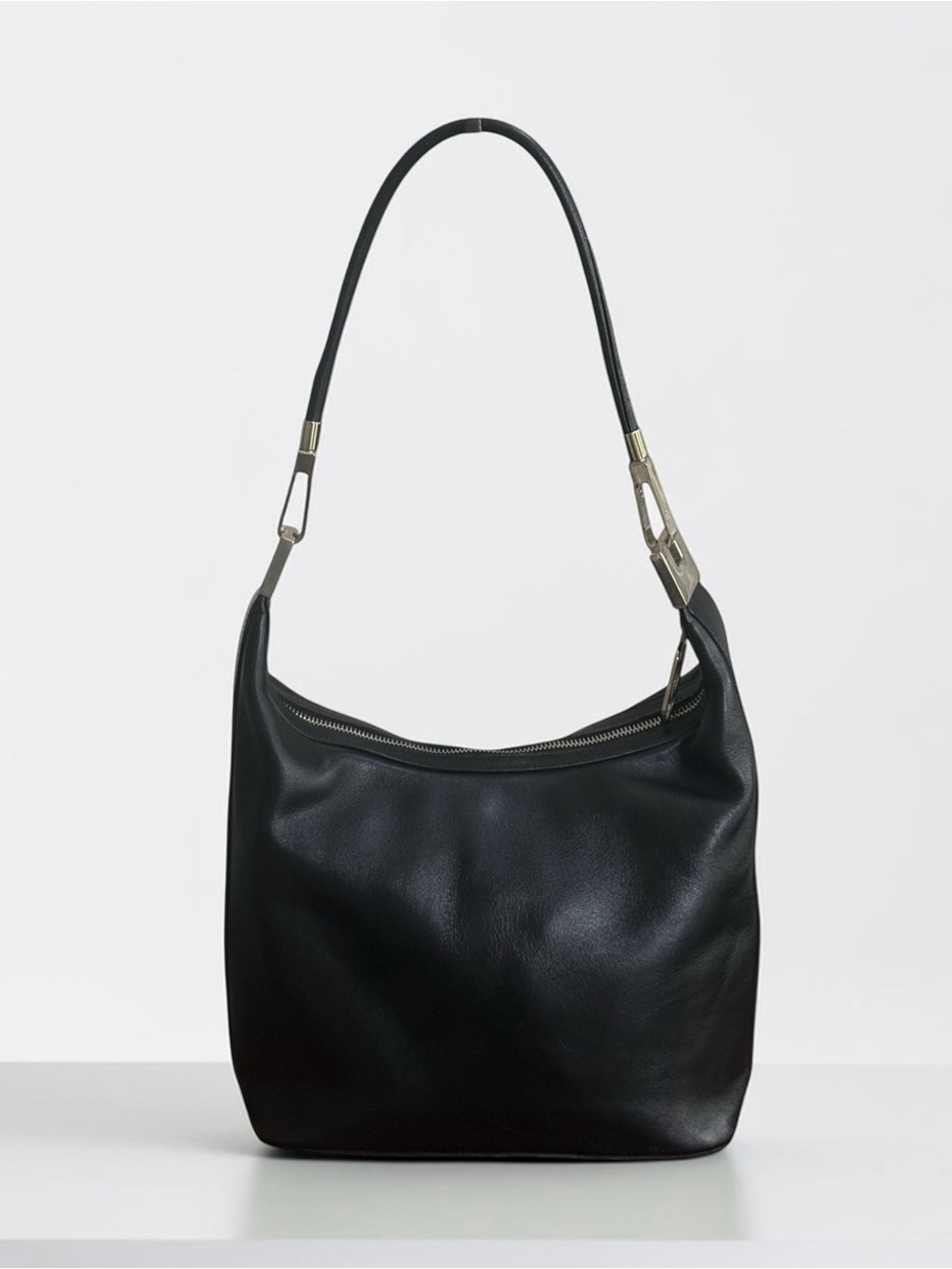 Vintage GUCCI Black Leather Hobo Shoulder Bag Italy